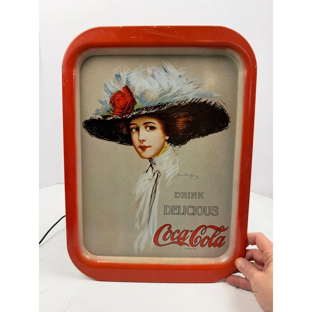 Vintage 1970s Coca-Cola Metal‎ Serving Tray Hamilton King Girl Red Advertising